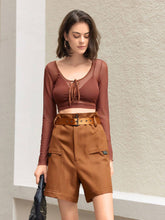 MOOSTA High Waist Casual Brown Shorts